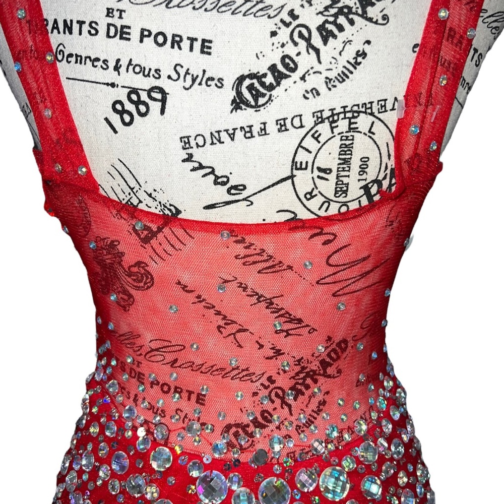 Red Rhinestone Mermaid Formal Prom Dress - Picture 6 of 6